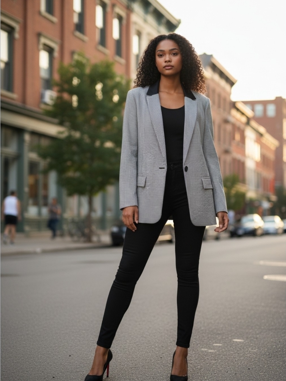Steve Madden Dominque  Houndstooth Blazer W/ Faux Leather Collar. NWT. Sz Large.